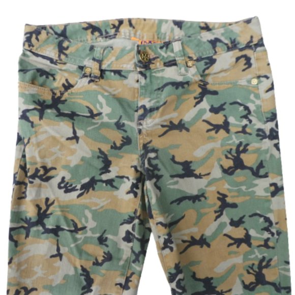 27x23 Tory Burch Designer Cropped Camo Jean Cotton Spandex Gold Logo Hardware - Picture 6 of 12